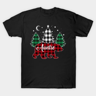 Auntie Bear Buffalo Red Plaid Matching Family Christmas T-Shirt
